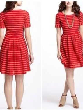 RARE Anthropologie Red Stripe Bordeaux Dress ASO Taylor Swift SZ M Swifties